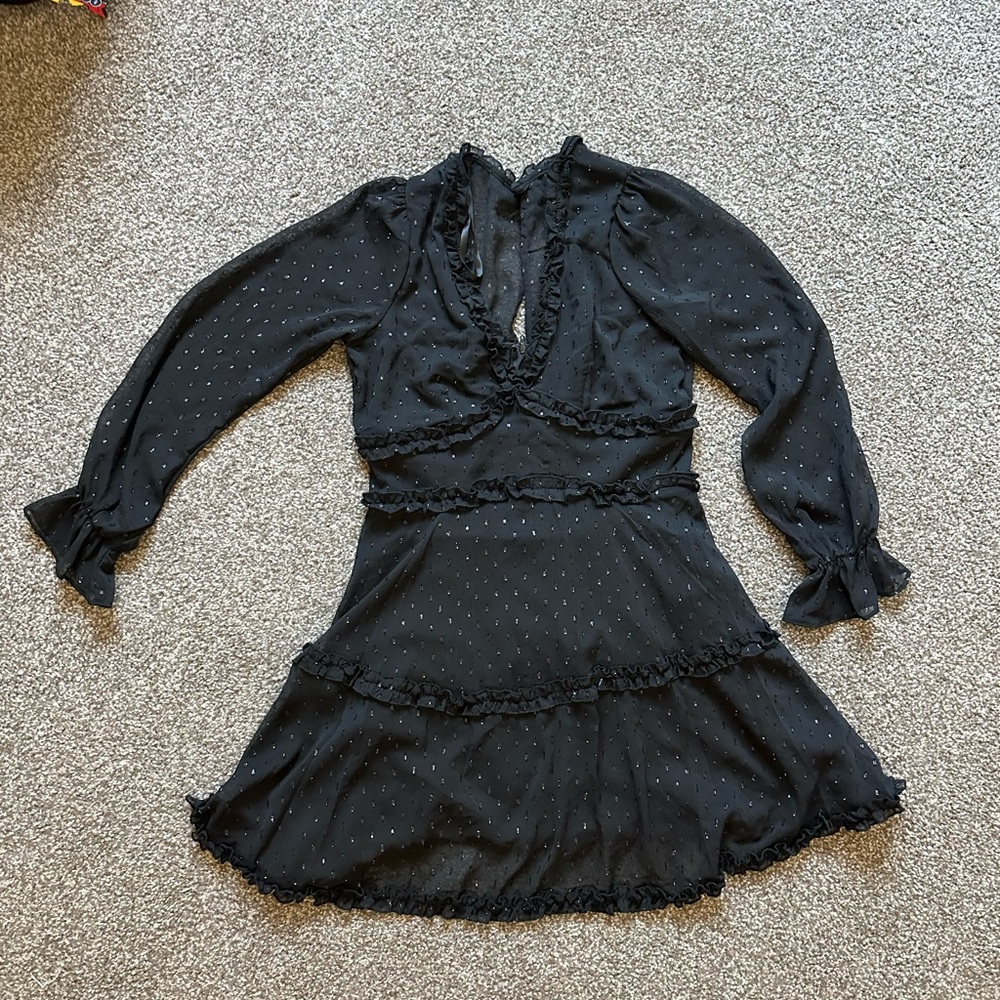 Black Long Sleeve Ruffled Dress
